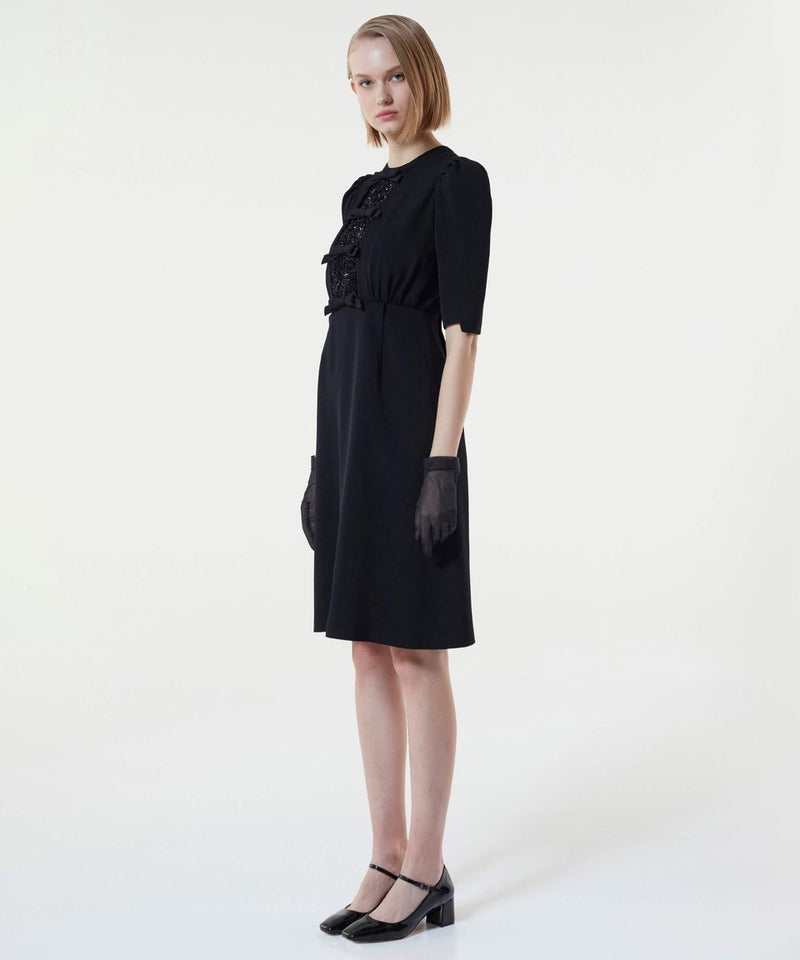 Machka Sleeve Detail Embellished Dress Black