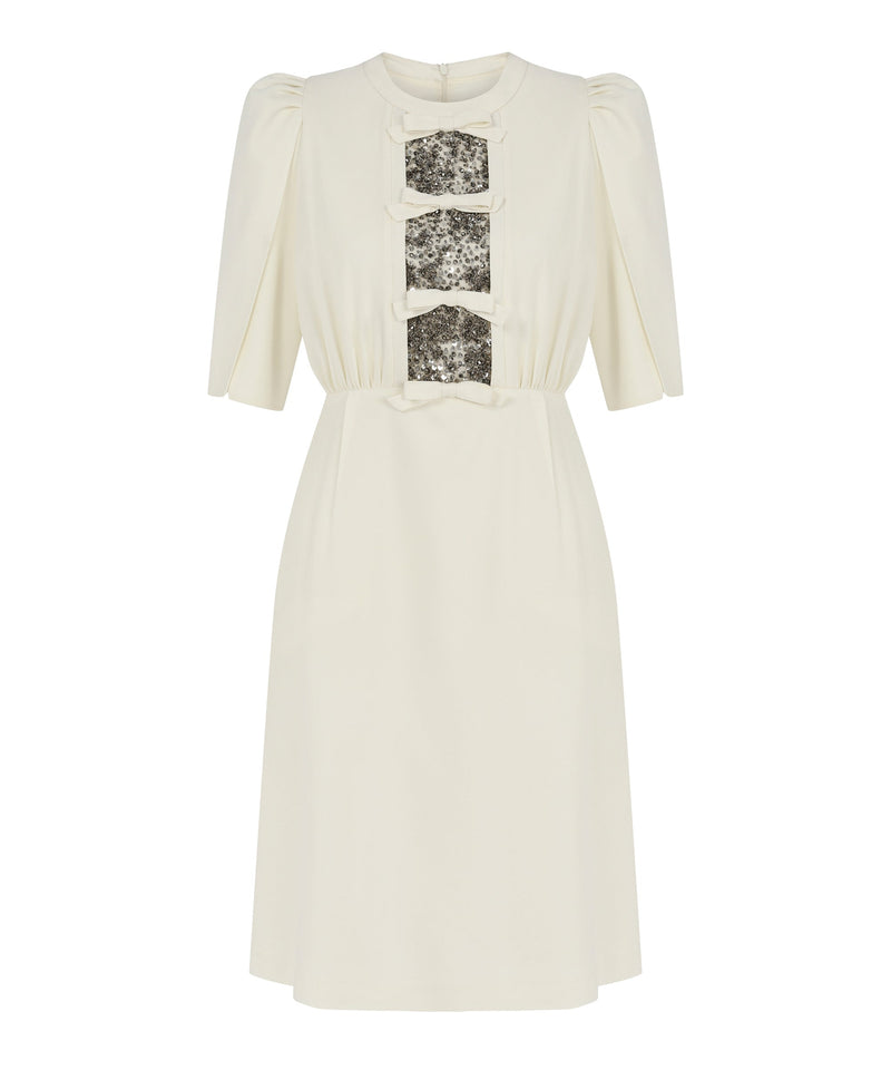 Machka Sleeve Detail Embellished Dress Off White