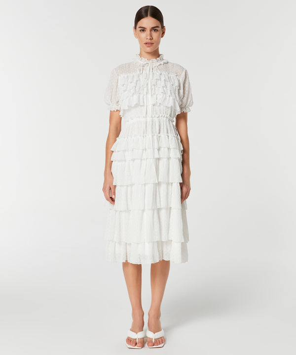 Machka Ruffle-Layered Midi Dress White