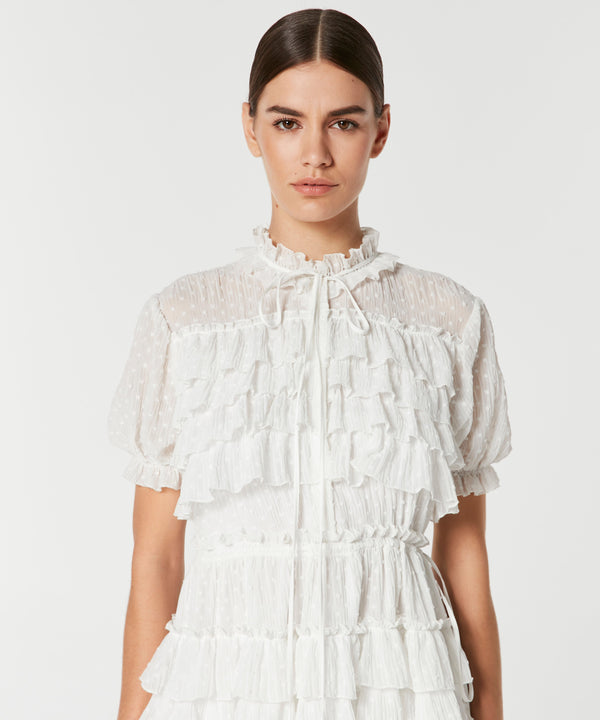 Machka Ruffle-Layered Midi Dress White