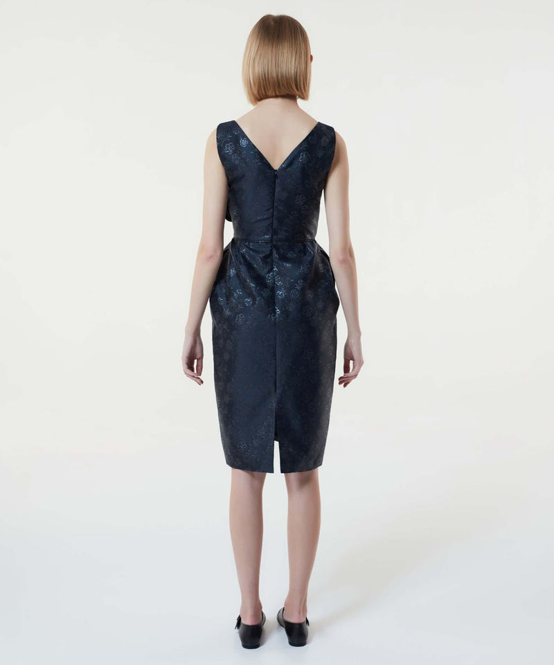 Machka Jacquard Bow Detail Dress Navy