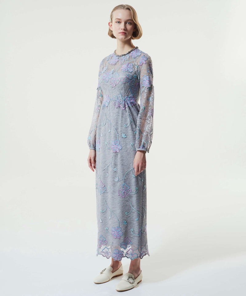 Machka Flower-Embroidered Maxi Dress Grey