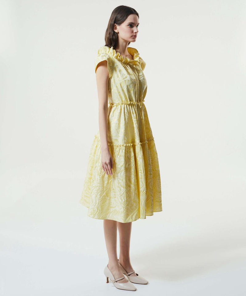 Machka Jacquard Ruffle Dress Yellow