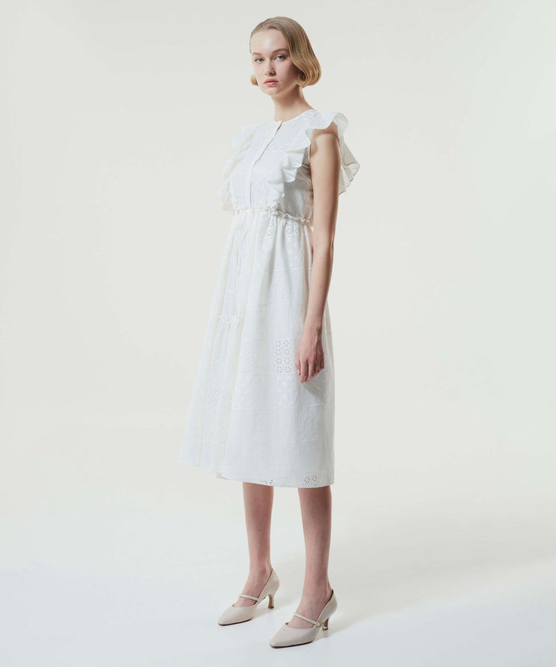 Machka Ruffle Detail Embroidered Dress White