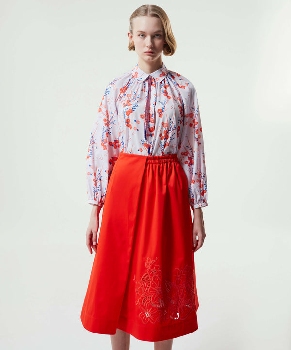 Machka Flower-Embroidered Skirt Vermilion