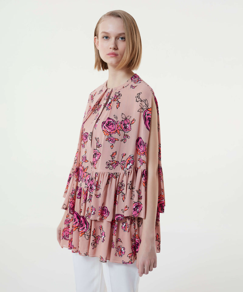 Machka Floral Cape-Effect Blouse Fuschia