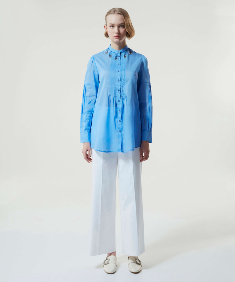 Machka Embellished Pintuck Shirt Blue