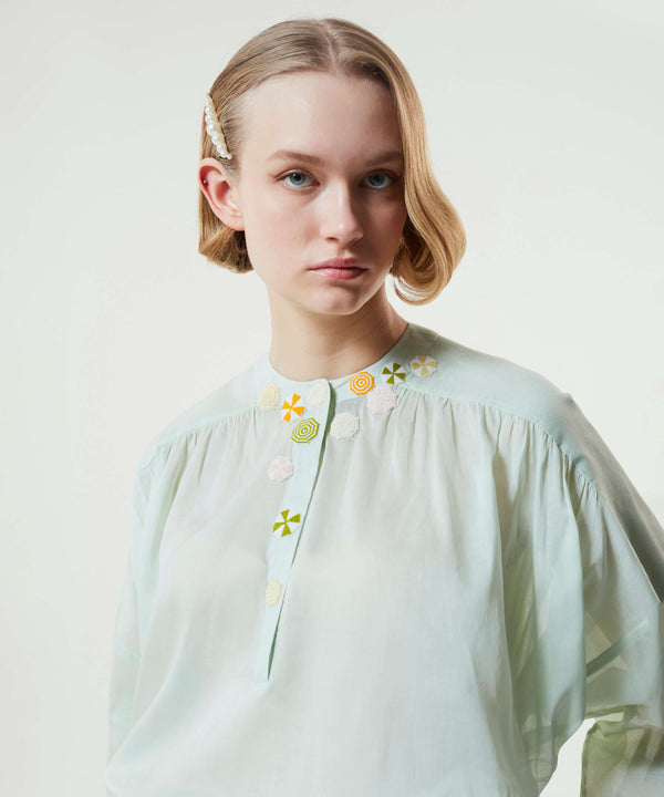 Machka Brooch-Embroidered Blouse Mint Green