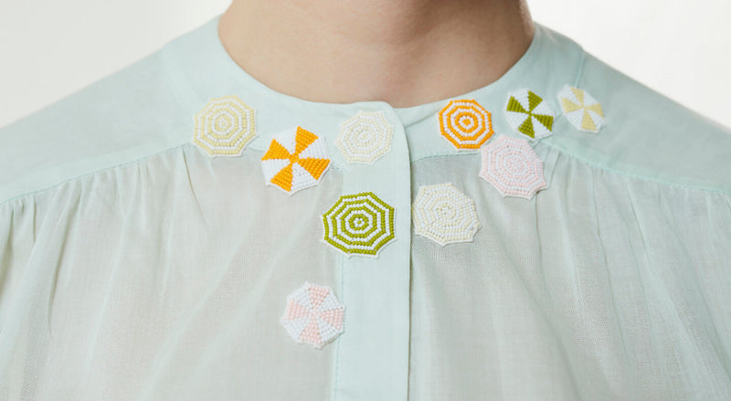 Machka Brooch-Embroidered Blouse Mint Green