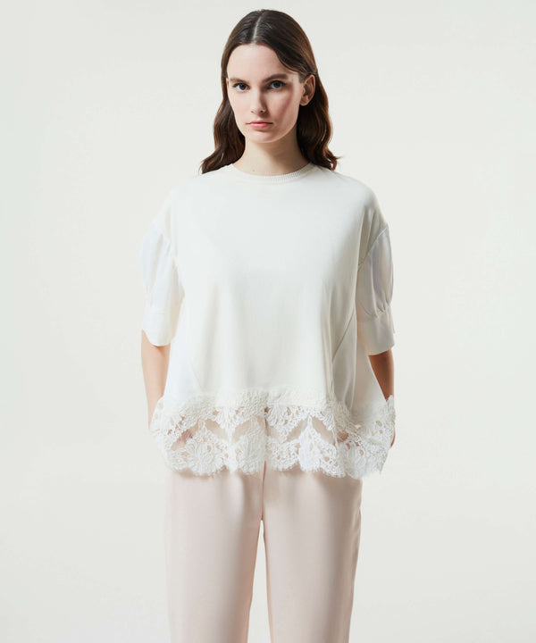 Machka Lace-Embroidered T-Shirt Off White