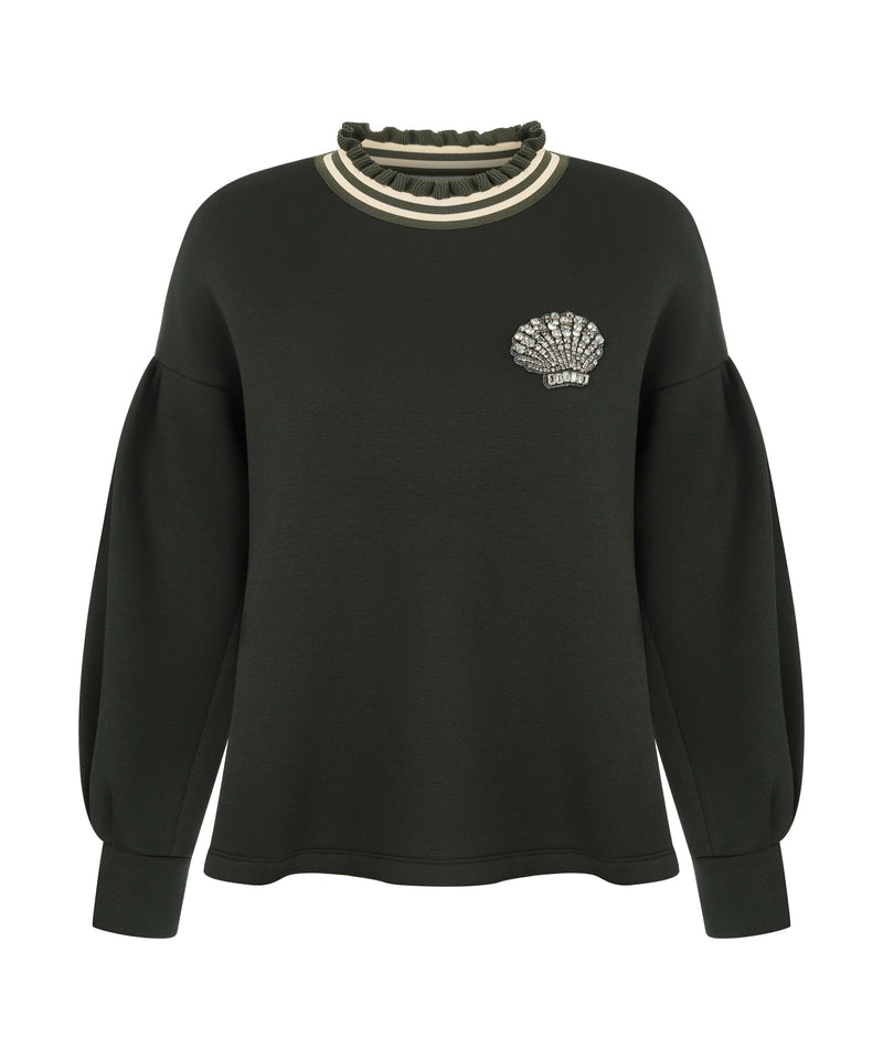 Machka Sea Shell Embroidered Sweatshirt Khaki