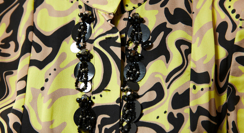 Machka Patterned Collar-Embellished Dress Beige