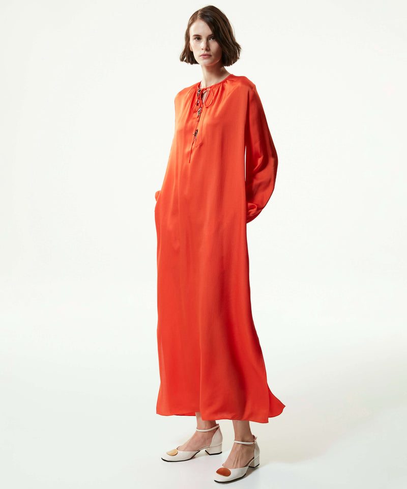 Machka Floral Module-Embroidered Slit Dress Orange