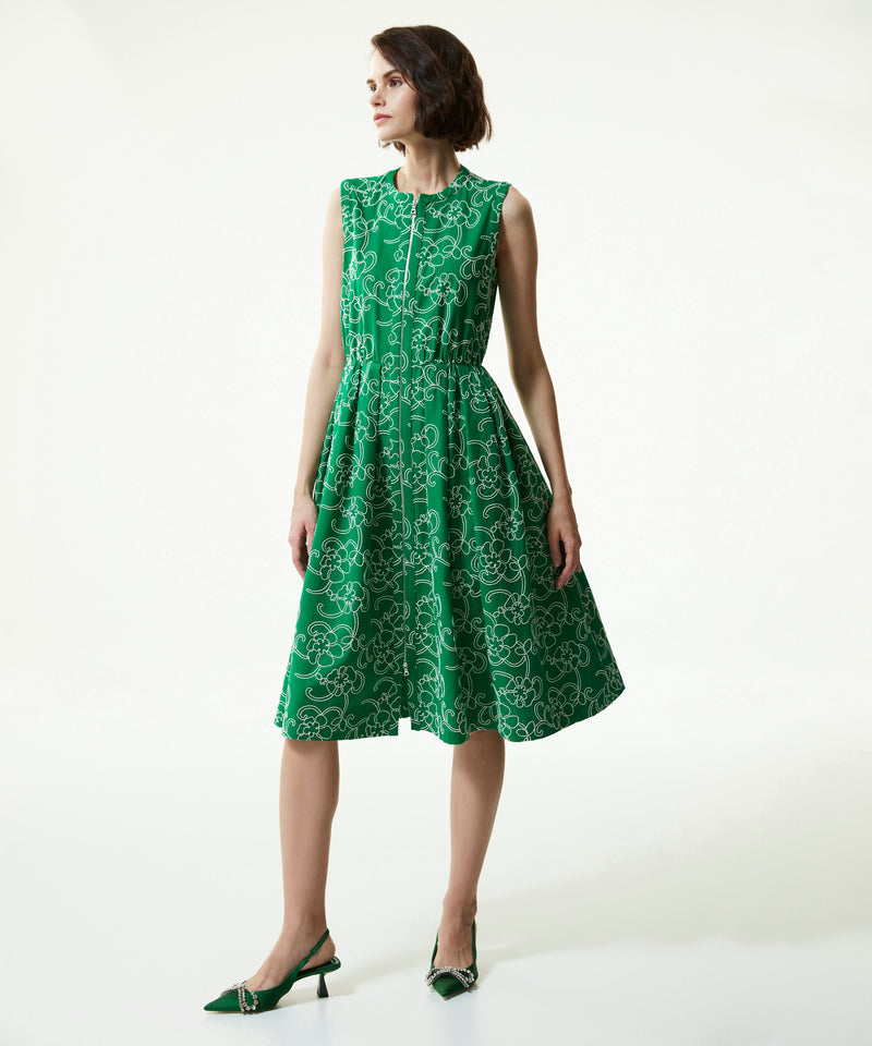 Machka Floral-Embroidered Zip Up Dress Green