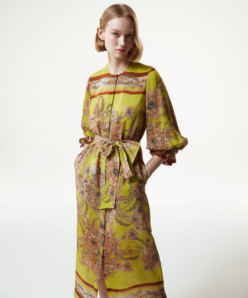 Machka Printed Belted Maxi Dress Pistachio Green