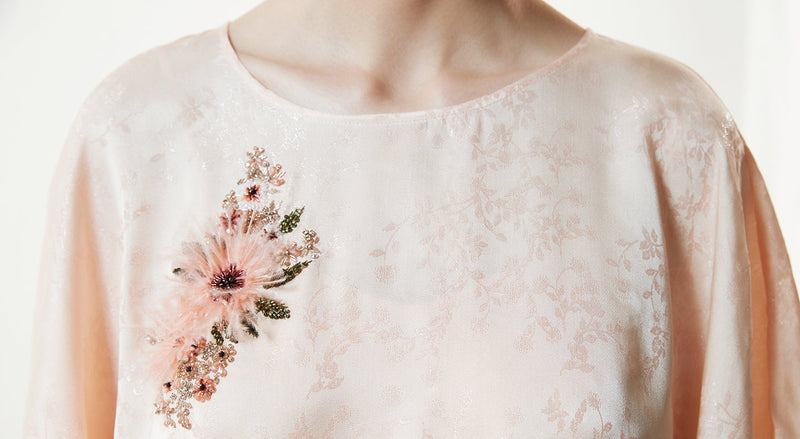 Machka Floral-Embroidered Jacquard Dress Powder