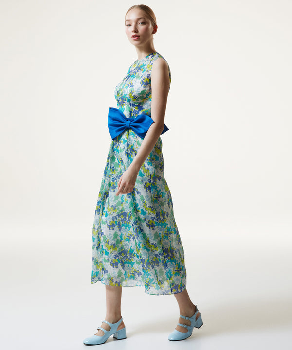 Machka Abstract Pattern Dress With Bow Turquoise