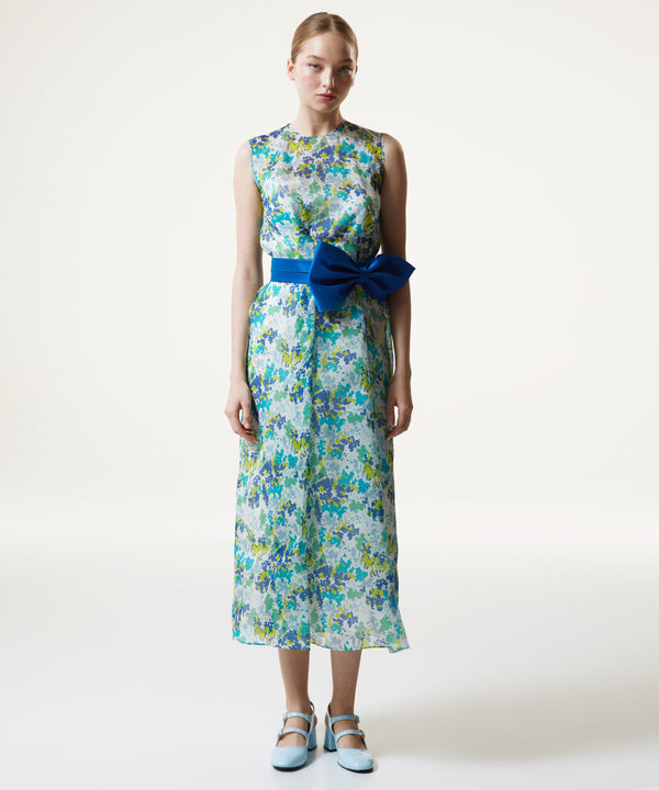 Machka Abstract Pattern Dress With Bow Turquoise