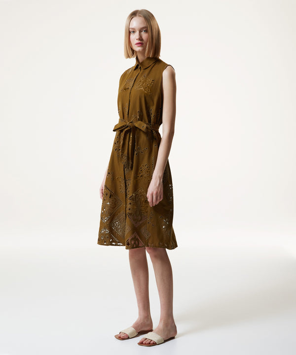 Machka Embroidered Belted Shirt Dress Olive