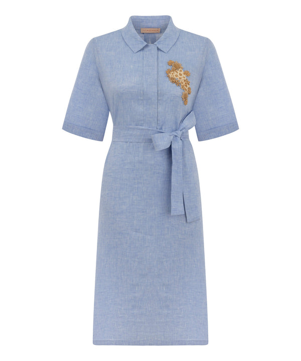 Machka Embroidered Detail Shirt Dress Blue