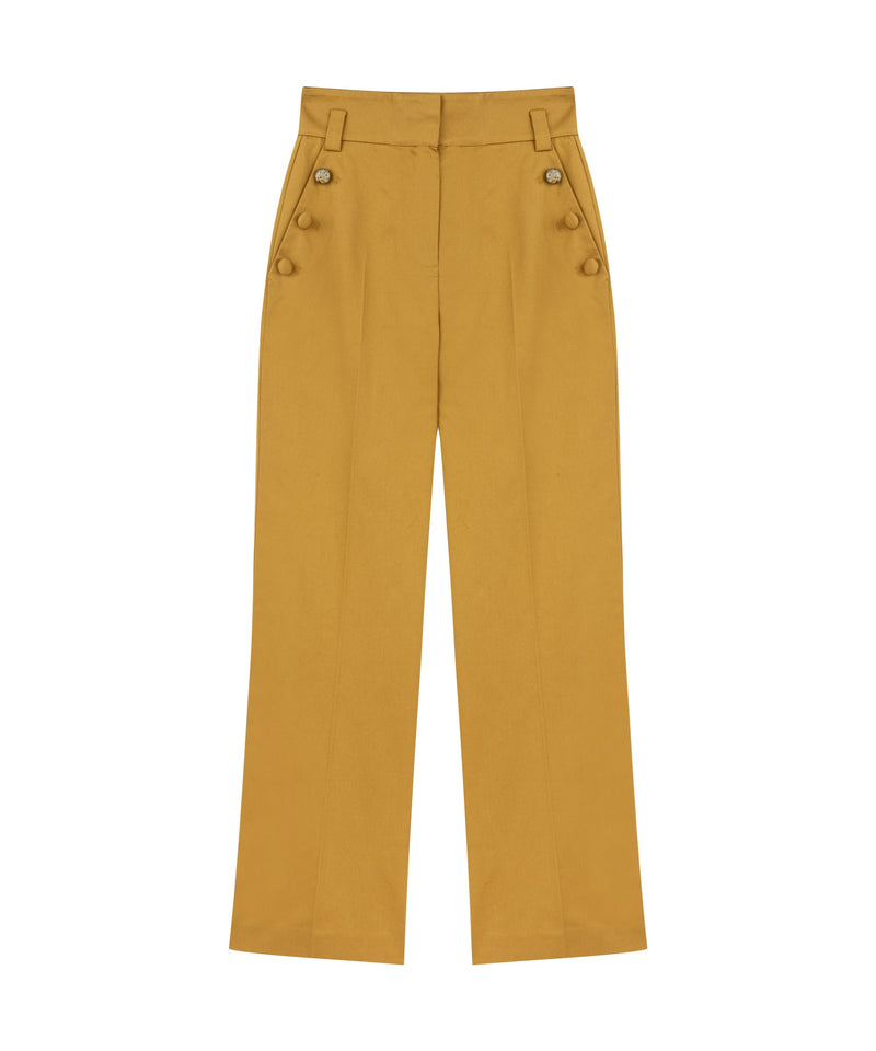 Machka High Waist Trousers With Button Accessories Tobacco Leaves