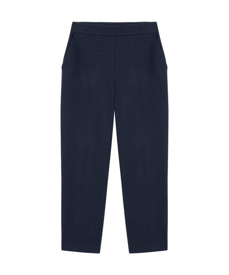 Machka Textured Cigarette Fit Trousers Navy Blue