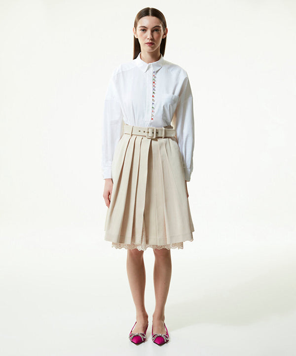 Machka Pleated Skirt With Embroidered Hem Sand