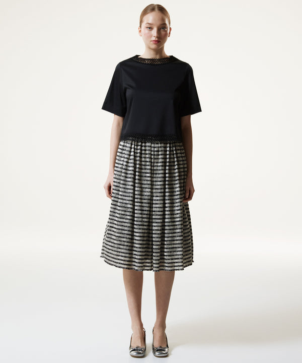 Machka Line Pattern Textured Skirt Black