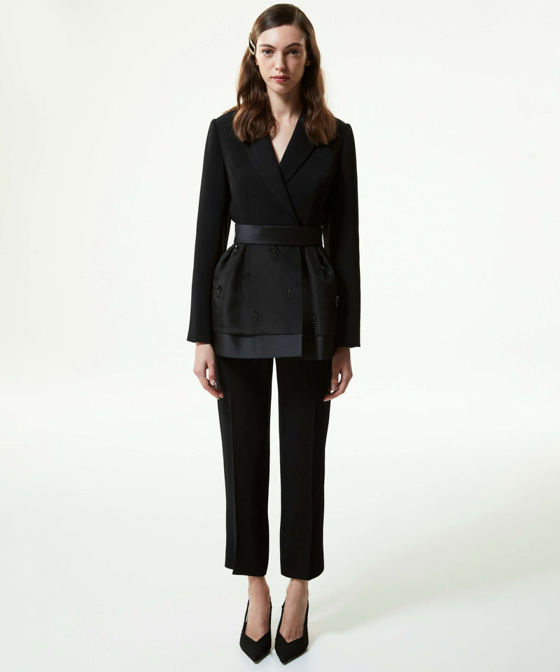 Machka Stone-Embroidered Blazer With Organza Garnish Black