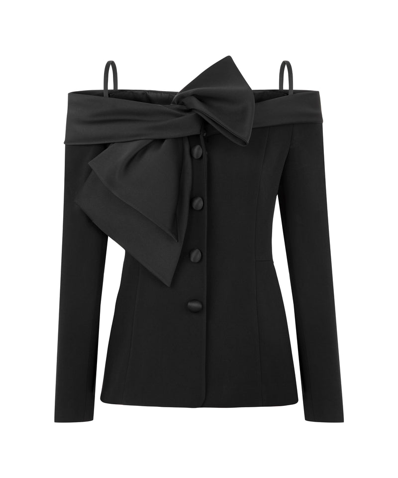 Machka Satin Duchess Garni Jacket With Bow Black