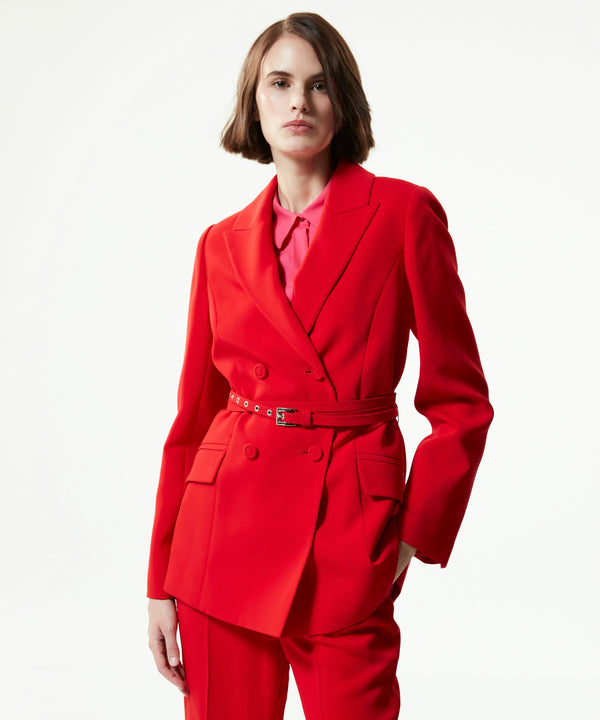 Machka Belted Double-Breasted Blazer Red