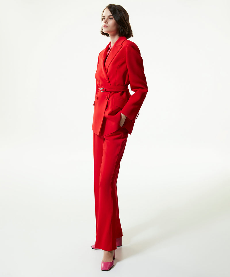 Machka Belted Double-Breasted Blazer Red