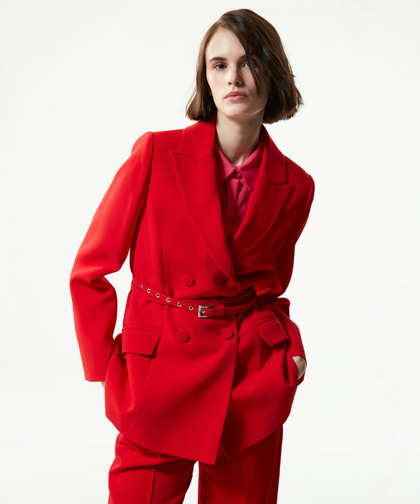 Machka Belted Double-Breasted Blazer Red