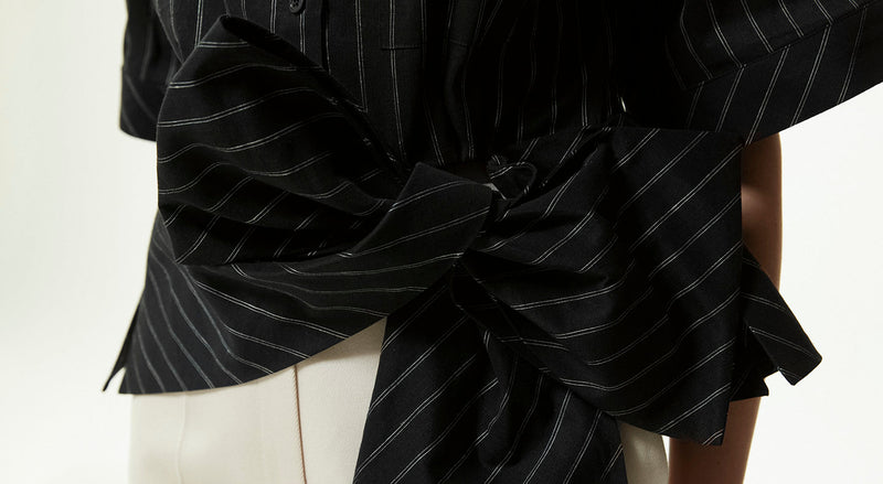 Machka Bow Tie Striped Pattern Blouse Black