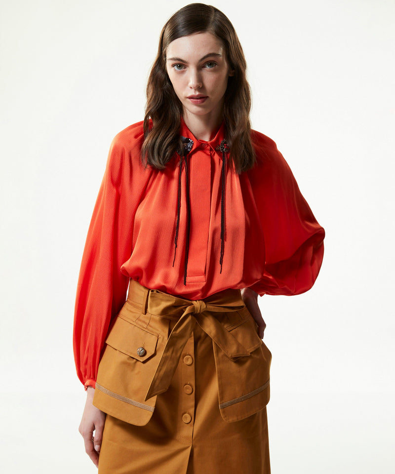 Machka Wide Cut Blouse With Floral Module Embroidered Orange