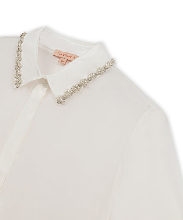 Machka Crystal Stone Detail Shirt Off White