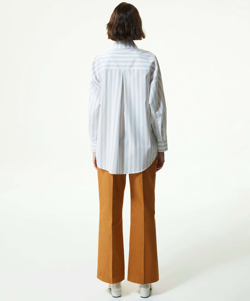 Machka Stripe Pattern Shirt With Detachable Bow Brooch White