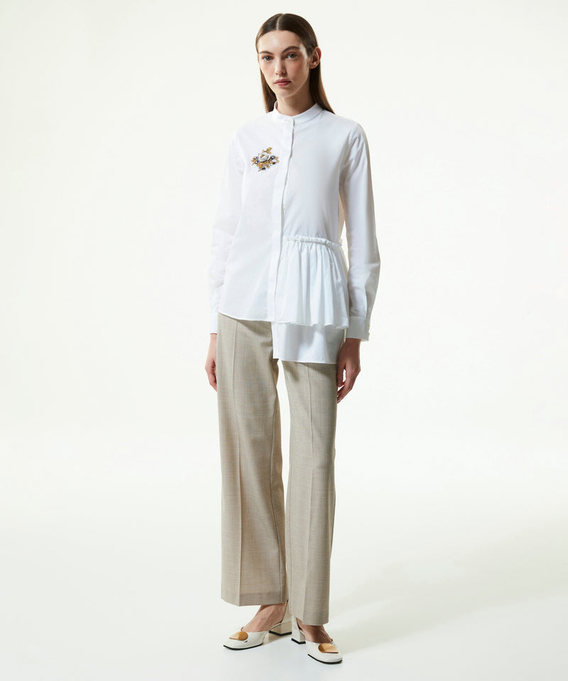 Machka Asymmetrical Ruffled Floral-Embroidered Shirt White