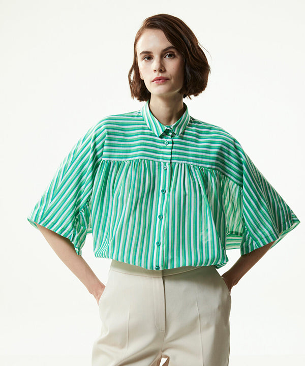 Machka Line Pattern Oversized Shirt Green