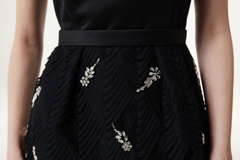 Machka Stone Embroidered Tulle Mix Dress Black