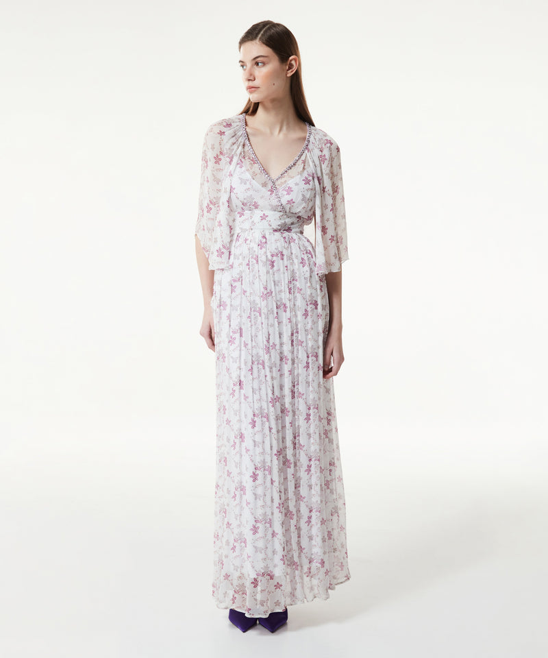 Machka Floral Pattern Stone Striped Dress Lilac