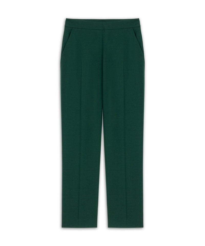 Machka Wool Blend Cigarette Fit Trousers Dark Green