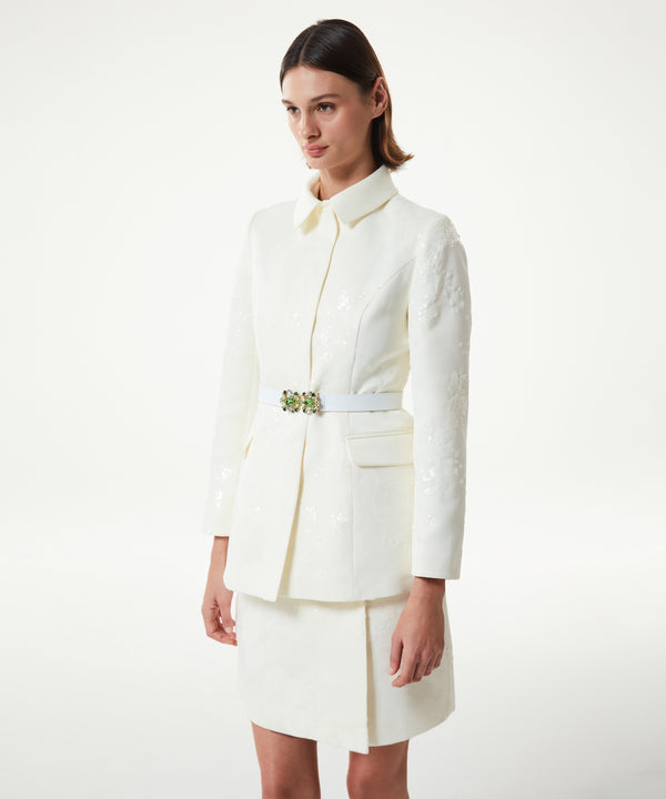 Machka Sequined Blazer With Satin Duchess Garnish Off White