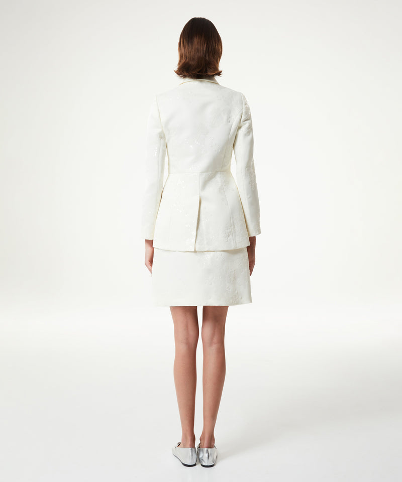 Machka Sequined Blazer With Satin Duchess Garnish Off White