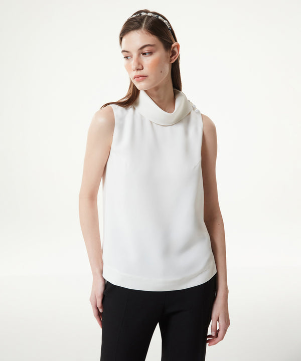 Machka High Collar Silk Blouse Off White