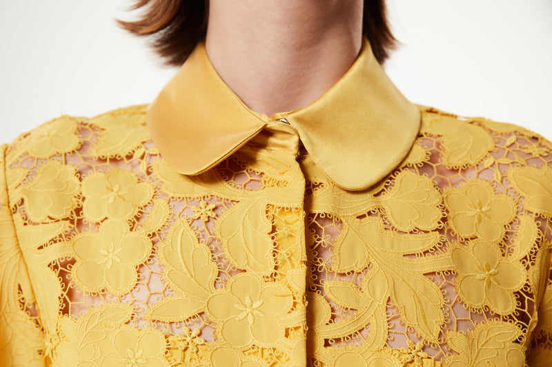 Machka Embroidered Satin Duchess Mix Shirt Yellow