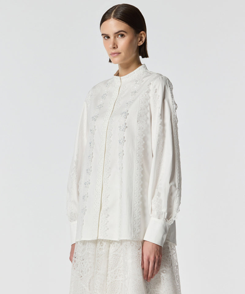 Machka  Poplin Shirt With Lace Trim Off White
