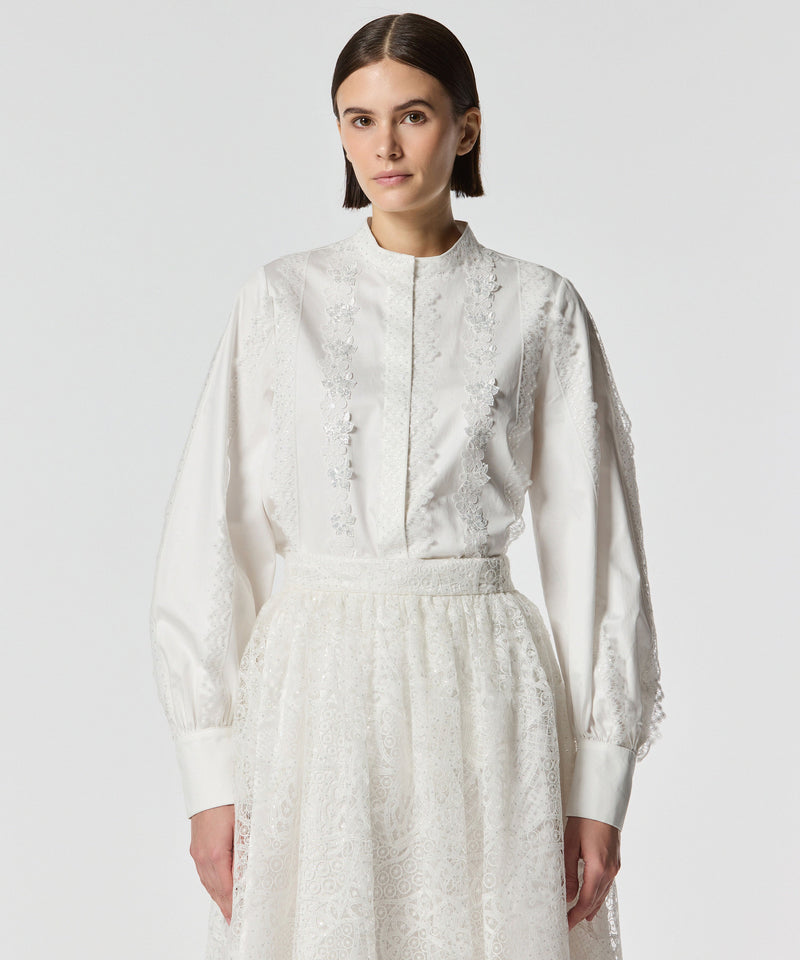 Machka  Poplin Shirt With Lace Trim Off White