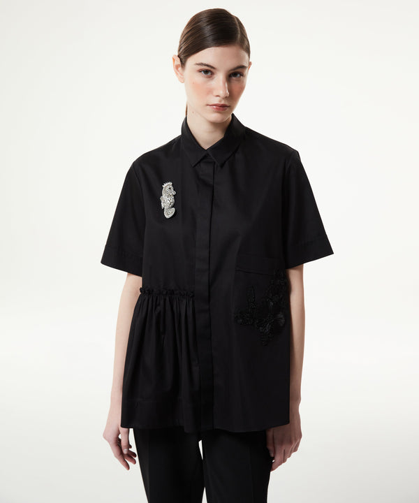 Machka Asymmetric Flounce Embroidered Shirt Black