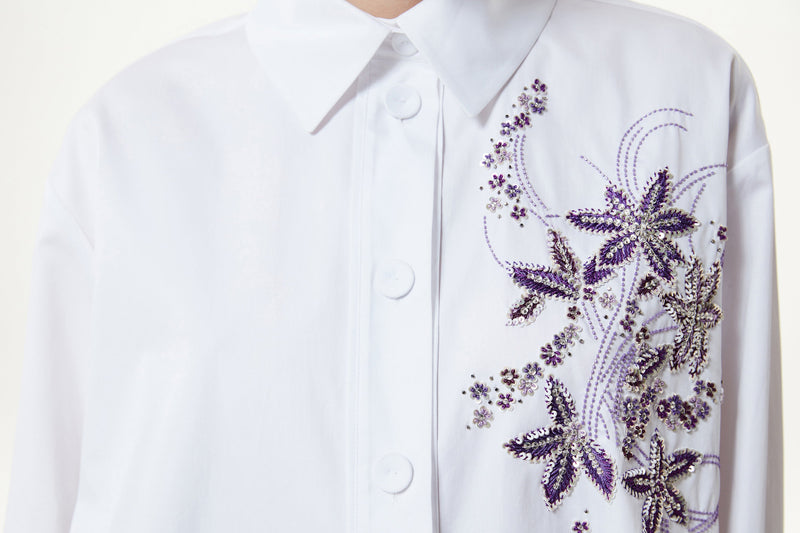 Machka Floral Embroidered Poplin Shirt White